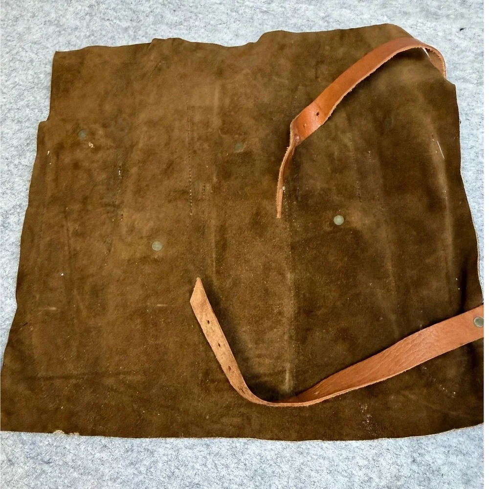 Damascus Steel Cleaver Knife with Brown Suede Leather Roll Up Storage Bag Set‎